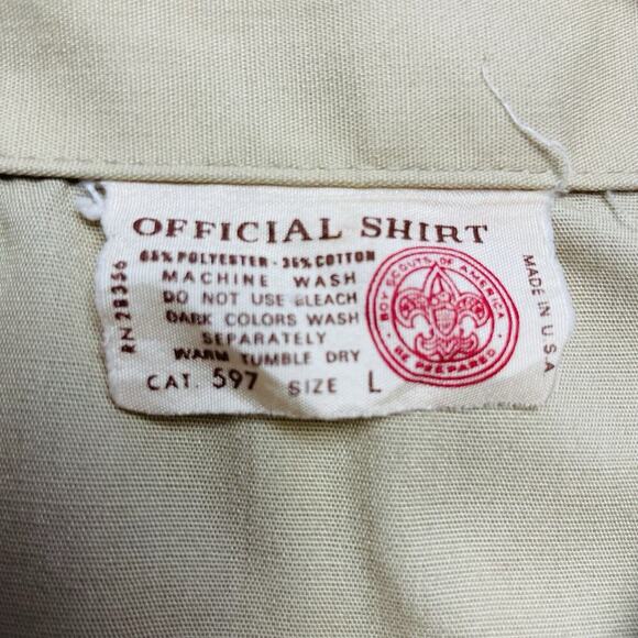 BSA Boy Scouts of America Shirt Mens L Tan Pins Sewn In Patches Golden Empire - Picture 4 of 14